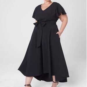 NWT LANE BRYANT‎ Plus Size Black Flutter Sleeve Lena Hi-Low Midi Dress Size 18